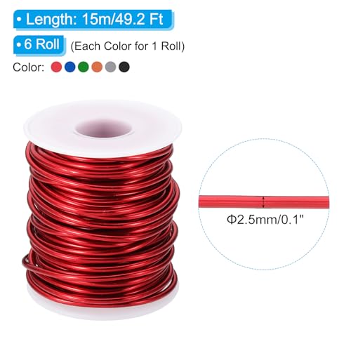 PATIKIL 10 Gauge 2.5 mm Aluminum Craft Wire, 49.2 Ft Metal Wire 6 Roll Armature Bendable Wire for Jewelry Making Metal Wrap DIY, Black/Silver/Rose Gold/Red/Sapphire Blue/Green - color: Black/Silver/Rose Gold/Red/Sapphire Blue/Green, size: 10 Gauge