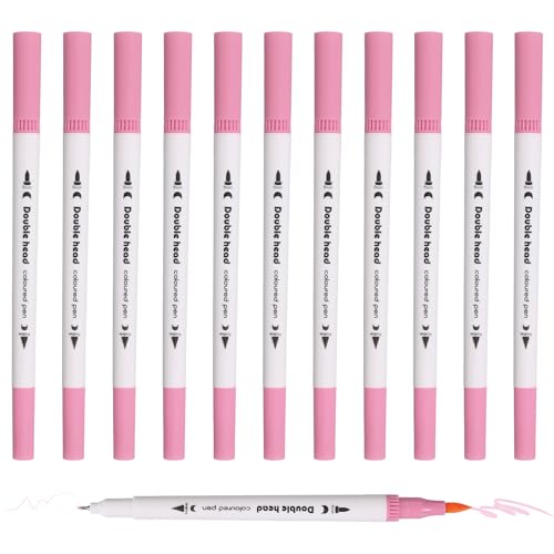 PATIKIL 12Pack Dual Brush Markers, Neon Pink Watercolor Fine and Brush Tips Pens Colored Marker Calligraphy Coloring Art Supplies Set for Coloring Book Illustration Sketching Journaling - color: Neon Pink