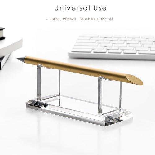 YUXUN Acrylic Pen Holder for Desk - Horizontal Single Pen Display | Fountain Pen Display with 8mm Thick Base | Fountain Pen Rest, Apple Pencil Stand, Crystal-Clear Desk Organizer - size: Single Pen Holder