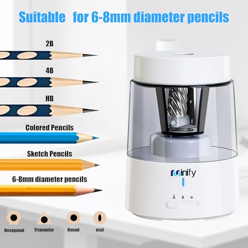 Electric Pencil Sharpener for Classroom, Auto-Stop, 3 Modes | Fast Sharpen in 3s, Rechargeable, Heavy Duty Blade, Suitable for No.2(6-8mm) Pencils, School/Home/Office - color: White