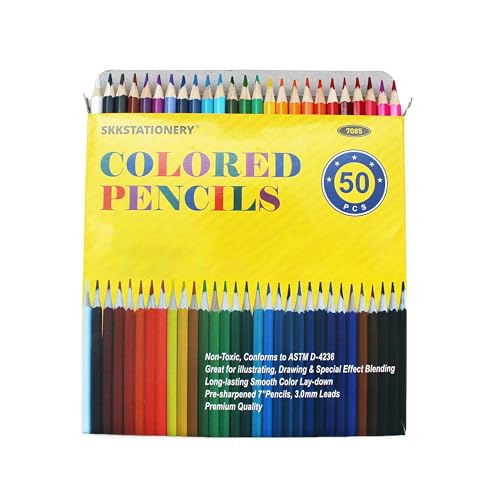 SKKSTATIONERY 50Pcs Colored Pencils, 50 Vibrant Colors | Drawing Pencils for Sketch, Arts, Coloring Books, Back to school