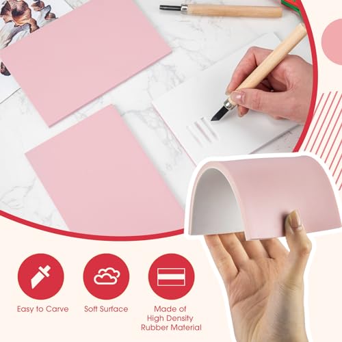 Frienda 40 Pcs 4"x6" Rubber Carving Blocks Linoleum Block Stamp Making Kit Soft Rubber for Craft Project Beginners Stamp Maker Printmaking Supplies (White and Pink) - color: White and Pink