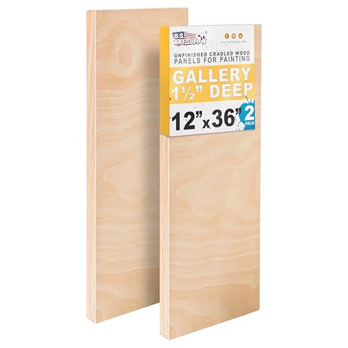 U.S. Art Supply 12" x 36" Birch Wood Paint Pouring Panel Boards, Gallery 1-1/2" Deep Cradle (Pack of 2) - Artist Depth Wooden Wall Canvases - Painting Mixed-Media Craft, Acrylic, Oil, Encaustic - size: 12" x 36"