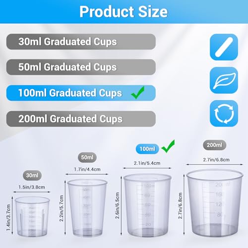100ml Plastic Measuring Cup - 10 Pack, 3.4oz Disposable Mixing Cups for Liquid Measuring, Epoxy Resin Crafts, Paint Mixing, Cosmetic Making - size: 100ml