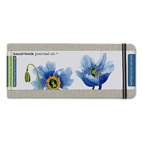Handbook Journal Co. Watercolor Sketchbook - Pocket Panorama 3.5 x 8.25 in. 140 lb/ 300 gsm Cold Press Paper - European Linen-Bound Hardcover, 30 Acid-Free Sheets (60 Pages) Pocket and Elastic Closure - size: Pocket Panorama, style: 140 lb / 300 gsm