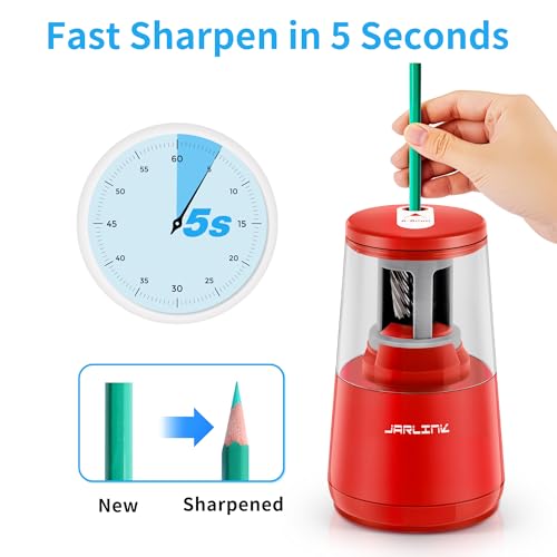 JARLINK Electric Pencil Sharpener, Heavy Duty Helical Blade, Auto Stop - color: Red
