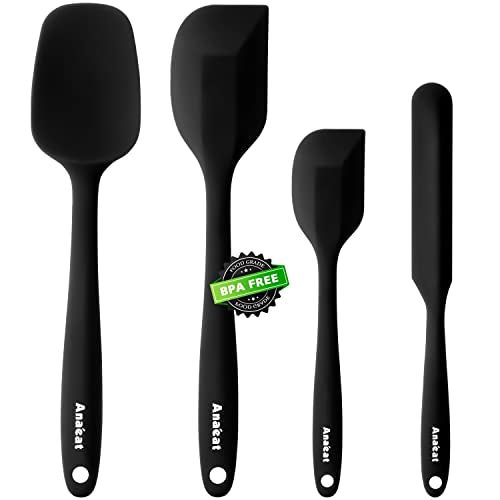 Anaeat 4 Piece Silicone Spatula Set - Seamless One-Pieces Design - Non Stick Rubber Spatulas Kitchen Scraper for Baking, Cooking, Scraping & Mixing, Heat Resistant & BPA Free & Dishwasher Safe (Black) - color: 4 Pcs Spatulas (Black), size: Essential Spatu