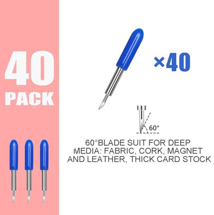 THANMAO 40 Pcs Replacement Blades Compatible with Explore Air 2/Air 3 /Maker/Maker 3 /4Cutting Machines-includ 40 PCS Deep Cut Blades - color: Blue 40 pcs 60 Degree Deep Cut Blades