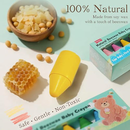 8 Colors Soy & Beeswax Baby Crayons, Thick Easy-Grip Toddler Crayons, Natural, Non-Toxic, Safe Unbreakable Gift for Kids Ages 2+ - size: 8 Count (Pack of 1)