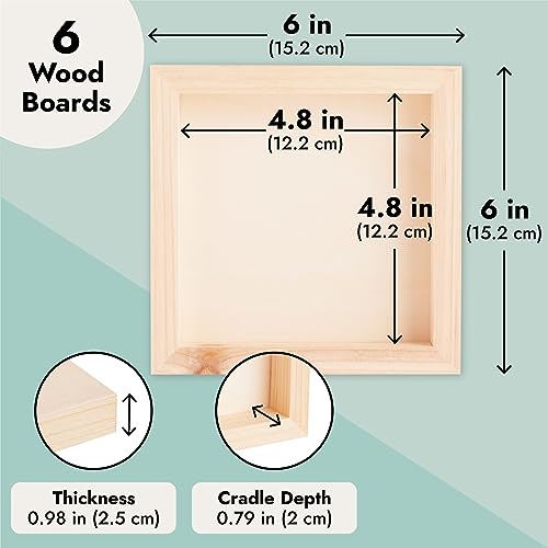 Bright Creations Wood Panels for Painting - 6 Pack, 6x6 in - Unfinished Square Wood Panels for Art & Craft Supplies - Smooth Pine Cradle Canvas Boards - size: 6x6 inch