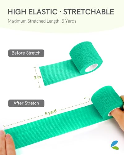 FriCARE Self Adhesive Bandage Wrap, Medical Tape in First Aid Kit | Elastic Cohesive Bandages for Sports/Vet/Wrist Ankle Wounds, 2 Inches X 5 Yards, Latex-free 6 Rolls, Quartz Glow - color: Quartz Glow