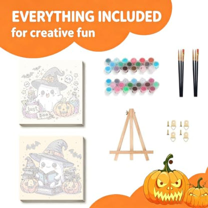 Gemozaic 2 Pack Halloween Paint by Numbers Kit for Kids with Frame, 8x8 in | Halloween Paint by Numbers for Kids Ages 8-12, Cute Kids Painting by Numbers for Boys, Girls Gift, DIY Easy Acrylic Painting - color: BKH2631+BKH2632