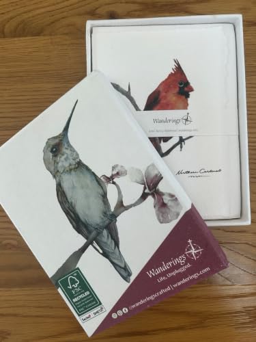 WANDERINGS Handmade Deckle Edge Blank Greeting Cards & Envelopes with Bird Art - 300 GSM Paper– 20 Cards (5 Each of 4 Varieties) for Invitations, Thank Yous, Get Well and Birthday Cards –5" x 7" - color: Bird Art