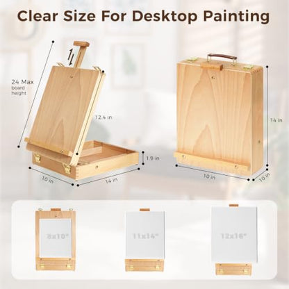Wooden Tabletop Easel, Adjustable Sketch Box Easel with Storage Compartment | Adjustable Angle Design, Fits A4, A3 Sketch Boards,Portable Art Easel Painting for Classrooms, Studios and Outdoor Sketching