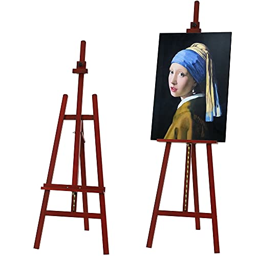 VISWIN Wooden Art Easel for Painting, Adjustable & Foldable Beech Wood Display Easel Stand for Canvas, Hold Canvas up to 43", 57''-76" H Floor Art Easel for Adults, Artists, Beginners - Walnut - color: Walnut