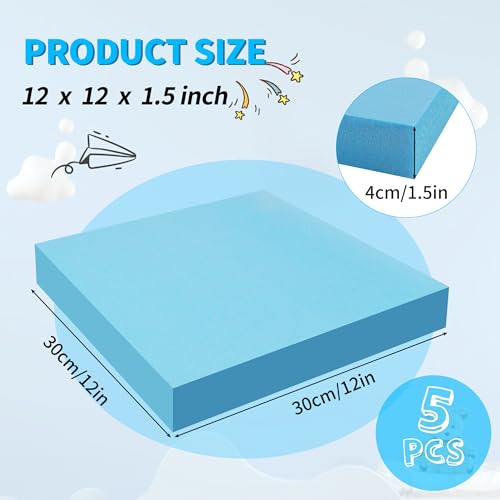 LuckyFoam Blue 5 Pack 12x12x1.5 inch Foam Sheets 1.5 Inch Thick | Polystyrene Rectangles XPS Foam Board Craft for Insulating DIY Modeling Art Supplies - color: blue, size: 12x12x1.5 in