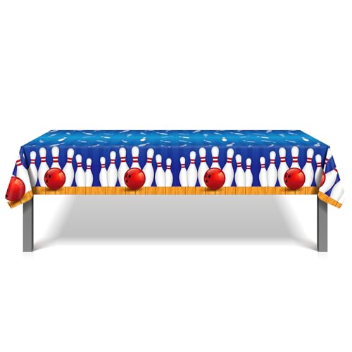 1Pc Bowling Party Plastic Tablecloth 54 x 87 Inch Long Table Cover, Bowling Ball Party Tablecover for Ball Sports Theme Kids Baby Shower Birthday Dinner Picnic Kitchen Event - color: Bowling