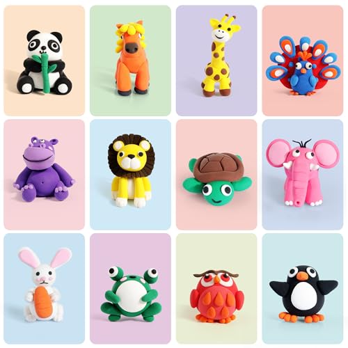 Helsort Air Dry Clay Kit for Kids, 12 Animals Modeling Clay Set, Kids Craft - style: Clay Animal Kit