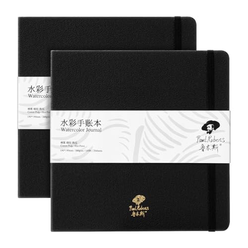 Paul Rubens Square Watercolor Journal 2 Pack 40 Sheets, 100% Cotton Acid-Free Hot Press Watercolor Sketchbook 7.48 * 7.48 Inches, 140lb/300gsm for Watercolors, Gouache, Acrylics - size: 2 Pack*7.5*7.5 inches