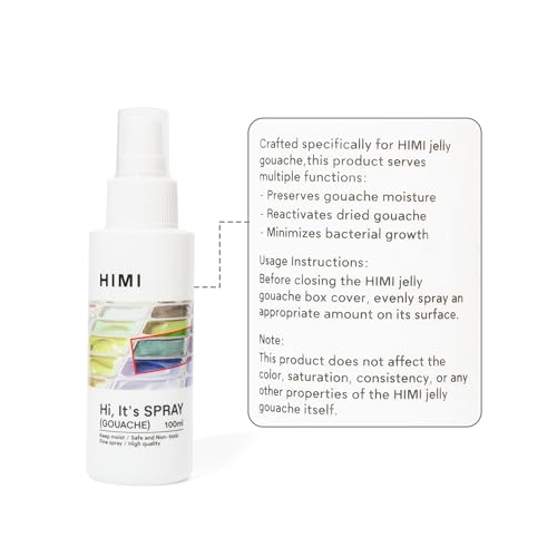 HIMI Gouache Wetting Spray 100ml (3.38 oz), Moisturizing Palette Spray for Gouache Paint, Reactivates Dry Pigments, Professional Art Supplies & Gift for Artists and Hobbyists - size: 3.38 Fl Oz (Pack of 1)