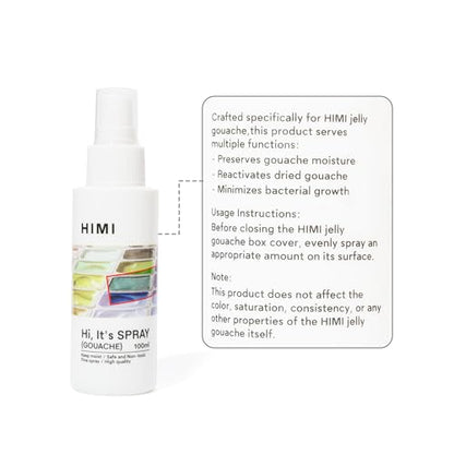 HIMI Gouache Wetting Spray 100ml (3.38 oz), Moisturizing Palette Spray for Gouache Paint, Reactivates Dry Pigments, Professional Art Supplies & Gift for Artists and Hobbyists - size: 3.38 Fl Oz (Pack of 1)