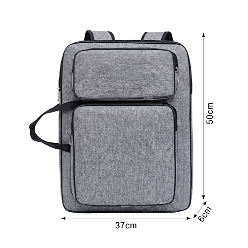 8K Artist Portfolio Carry Backpack Case Versatile Art Bags Waterproof Adjustable Drawing Board Backpack Art Storage Bags for Artworks Painting Drawing Sketching 19.7” x 14.6” x 2.4” (Gray) - color: Gray