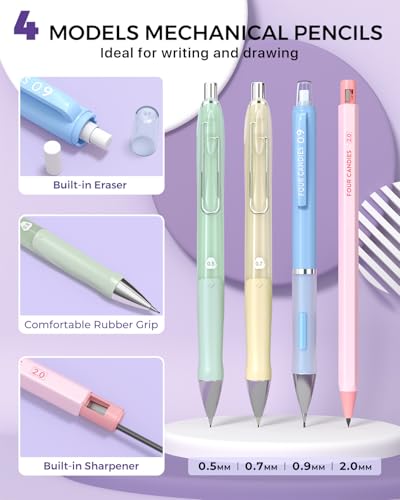 Four Candies 42PCS Mechanical Pencil Set with 696 Lead Refills (Cream) - color: Cream