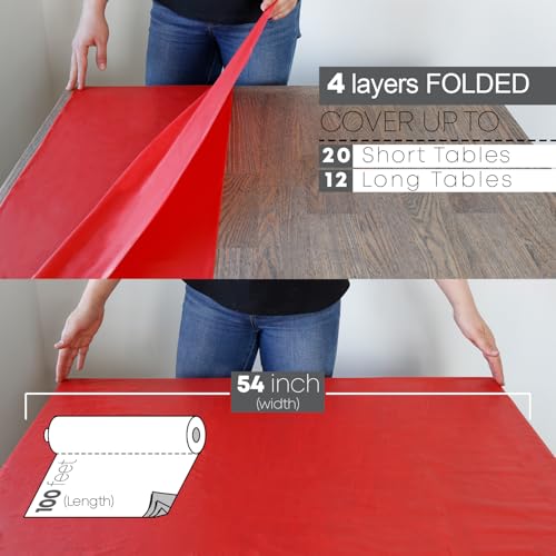 Neatiffy Disposable Plastic Table Cloth Roll | Waterproof Tablecloth | Table Cover for Picnic, Party, Banquet, Birthdays, Weddings (Red, 54 inches X 100 feet) - color: Red100, size: 54 inches X 100 feet