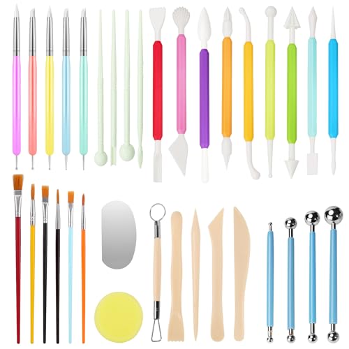 Acantha 35 PCS Pottery Tools Kit, Professional Ceramic Sculpting, Carving, and Air Dry Clay Kit for All Ages - Includes Trimming, Dotting, Embossing, Scoring, Fondant, Painting and Polymer Clay Tools