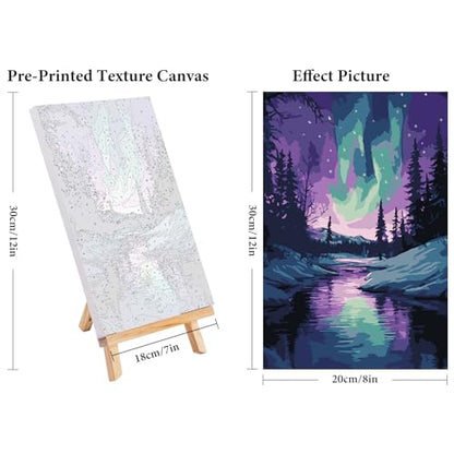 4 Pack Framed Paint by Numbers Kit for Adults Aurora with Wooden Easel - color: FOP4P-07