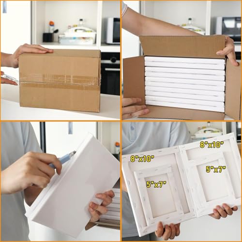 Professional Stretched Canvas for Painting with 8x10 inch, 5x7 inch (10 of Each), 20 Packs Blank Canvases Art Supplies for Acrylic, Oil, Pouring,100% Cotton, Primed, 5/8 Inch Profile - size: 20 Pack Mixed - 8×10IN 5×7IN