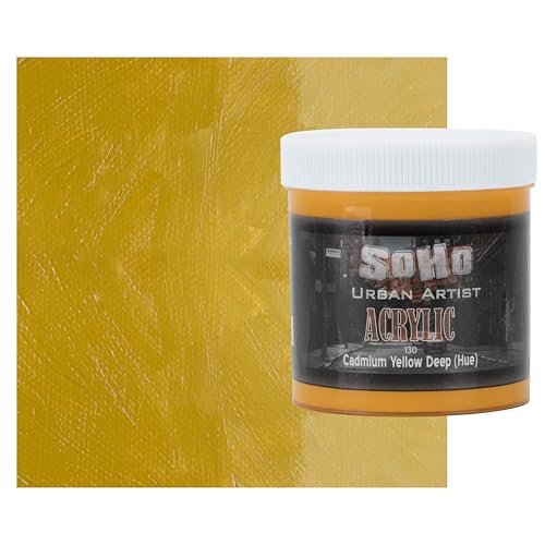 Soho Urban Artist Heavy Body Acrylic Paint - 500 ml Jar - Cadmium Yellow Deep Hue - Thick, Rich Color, Excellent Coverage, Professional Quality - Artists Acrylic Paint - color: Cadmium Yellow Deep Hue, size: 16.91 Fl Oz (Pack of 1)