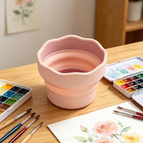 2Pcs Painting Water Cup, Silicone Collapsible Paint Brush Water Cup, 3.81x3.81in Collapsible Brush Washer Cups, Portable Painting Pen Washing Bucket for Cleaning Brushes