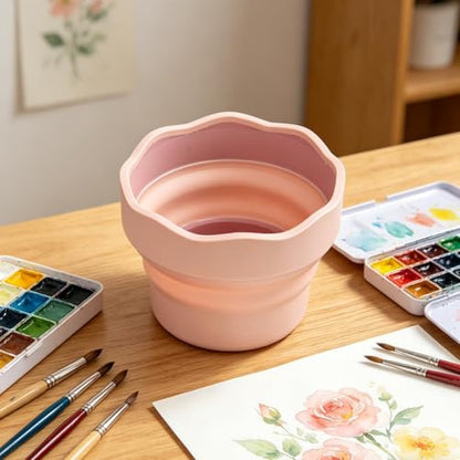 2Pcs Painting Water Cup, Silicone Collapsible Paint Brush Water Cup, 3.81x3.81in Collapsible Brush Washer Cups, Portable Painting Pen Washing Bucket for Cleaning Brushes