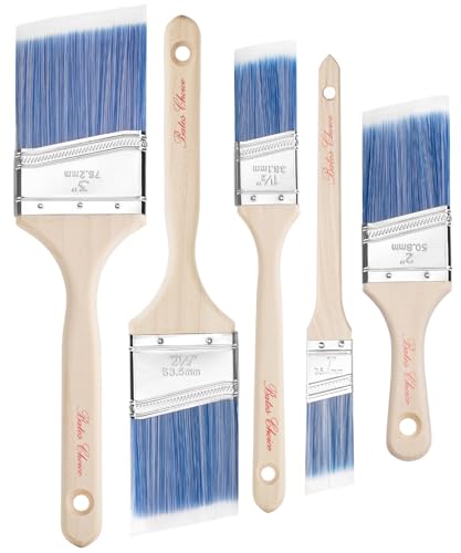 Bates- Angle Paint Brushes for Walls and Trim, 5 pcs, 1"/1.5"/2"/2.5"/3", Treated Wood Handle, Angled Paint Brushes for Trim, Stainless Steel Ferrule - color: Wood Handle Angle, size: 5 Pack, 1", 1.5", 2", 2.5", 3"