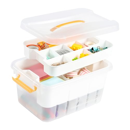 13 QT Plastic Storage Box with Removable Tray Craft Organizers and Storage Clear Storage Container with lid for Arts & Crafts, Playdoh, Beads, Crayons