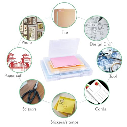 8 Pack Paper Storage Boxes, 8.5 x 11 Plastic Portable Project Case for US letter Size and A4 paper, Plastic Multi-Purpose Thick Scrapbook Storage Box for Office,Craft or Art Supplies - size: 13.9"L x 10.6"W x 1.6"H + 12.5"L x 9.5"W x 1"H