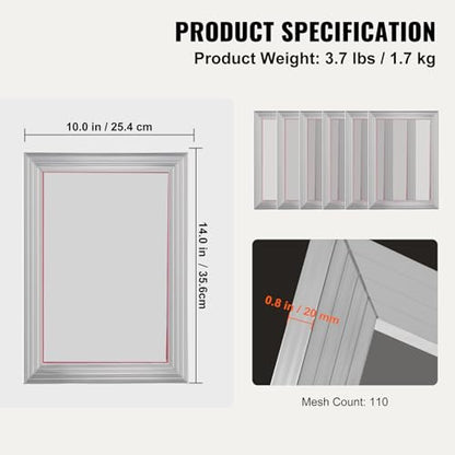 VEVOR 6 Pieces Aluminum, 10x14inch Silk Screen Frame with 110 Count High Tension Nylon Mesh and Sealing Tape for T-Shirts DIY Printing, Silver - size: 10x14inch, style: 6 Pieces