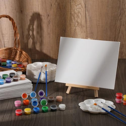 Qilery 24 Set 6 x 8 Inch Mini Canvas Boards and Easel for Painting, Acrylic Paint Strips, Palettes, Brushes, Canvases Painting Kits for Kids Adults Artists Beginners Oil Acrylic Painting Party Favors - size: 6" X 8"