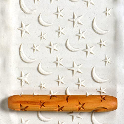 MKM Pottery Tools Wood Hand Rollers for Clay (HR-36 Stars and Moons) - size: HR-36 Stars and Moons