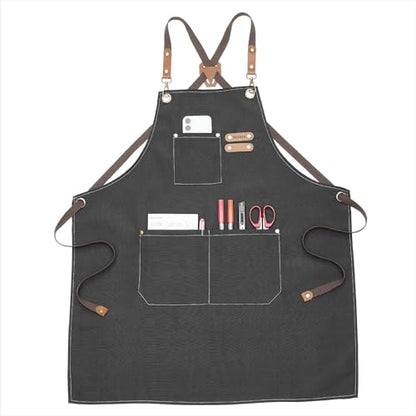 MEEDEN Painting Apron for Men Women: Adjustable Cross Back Waterproof | Polyester Canvas Art Apron with 3 Pockets - Artist Apron for Acrylic Oil & Watercolor Painting, Gardening, Cooking - Taupe - color: Taupe