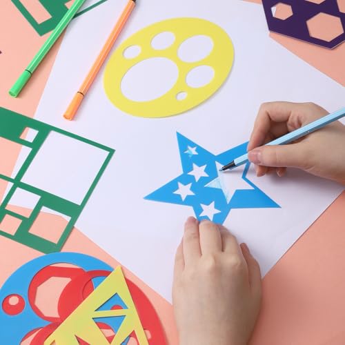 12 Pieces Shape Stencils Geometric Stencils Simple Drawing Stencil Template Set Plastic Colorful Art Painting Template for Crafts