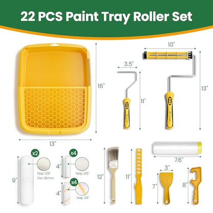 Voomey Professional Paint Roller Kit 22 Pcs, 9-Inch Upgraded Paint Roller with Super Coverage Effect, Paint Brush, Paint Roller Tray,Paint Kit for House Painting - style: 22pcs paint roller kit