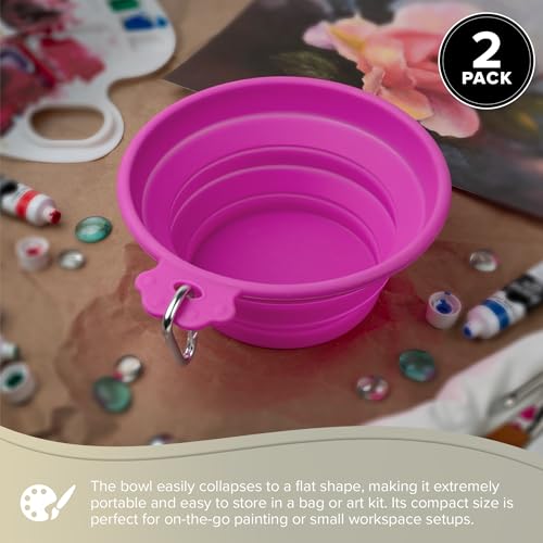 Silver Brush Limited Silver Essentials Brush Water Bowl, 1200ml/40.6oz | 2 Pack, Watercolor, Watermedia, Round, Reusable Artist Water Cup, Collapsible, With Carabiner Clip, Leak-proof, Silicone - size: 1200ml