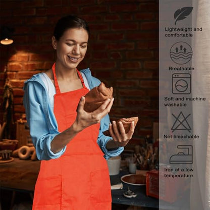 Pottery Split-Leg Make Ceramic Apron, Long Split-Leg Artist Painting Apron with 3 Pockets for Men and Women - color: Orange