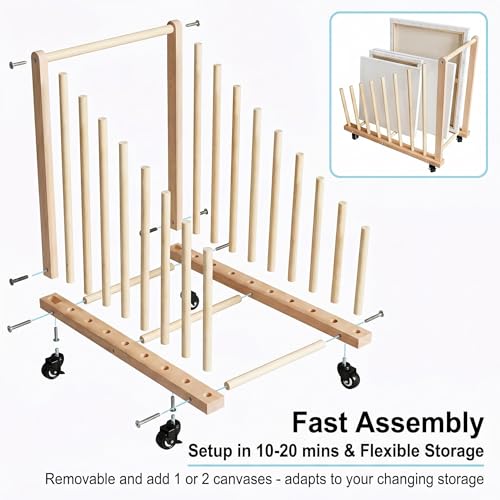 Art Storage Rack with Brake Caster Wheels,Art Drying Rack Wooden Storage Rack for Canvas Frames,Drawing Board Prints,Paper Pads,Perfect for Studios,Galleries, Museums, Art Venues (Large) - size: Large