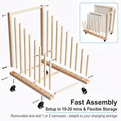 Art Storage Rack with Brake Caster Wheels,Art Drying Rack Wooden Storage Rack for Canvas Frames,Drawing Board Prints,Paper Pads,Perfect for Studios,Galleries, Museums, Art Venues (Large) - size: Large