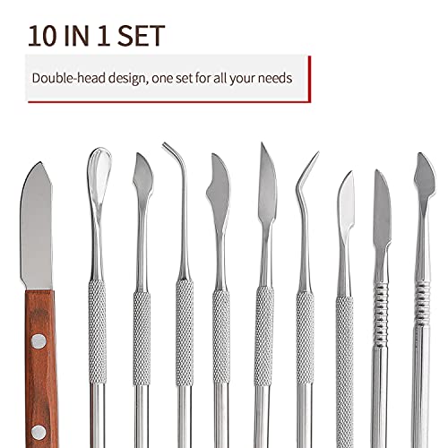 Dental Wax Carver Tools Set with Case - 10pcs Stainless Steel Double-Ended Wax Knife Mixing Spatula Knife Mechanic's wax knife kit for Dental Pottery Sculpting Plaster Carving