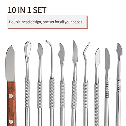 Dental Wax Carver Tools Set with Case - 10pcs Stainless Steel Double-Ended Wax Knife Mixing Spatula Knife Mechanic's wax knife kit for Dental Pottery Sculpting Plaster Carving