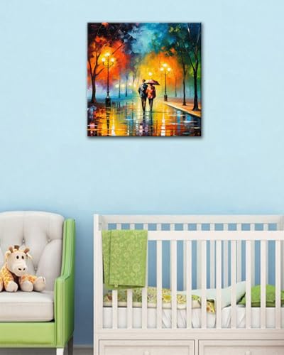 Blissroot Framed Paint by Numbers Kit for Adults Beginner&Kids Ages 8-12, 12x12inch Starry Night Paint by Numbers with Frame, Large Couple Under Umbrella Paint by Number Framed Canvas (Without Easel) - color: BR018F, size: 12"x12"